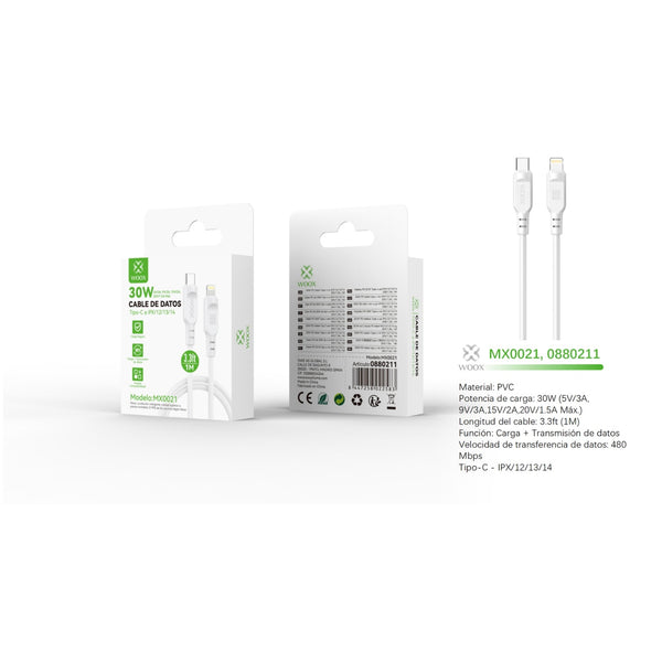 Data cable Type-C to Lightning 30W 1m - white - MX0021 BL