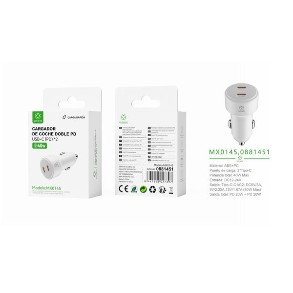 PD+PD 40W car charger without cable - white - MX0145 BL