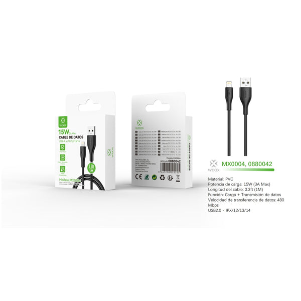 USB to Lightning data cable 15W 1m - Black - MX0004 NE