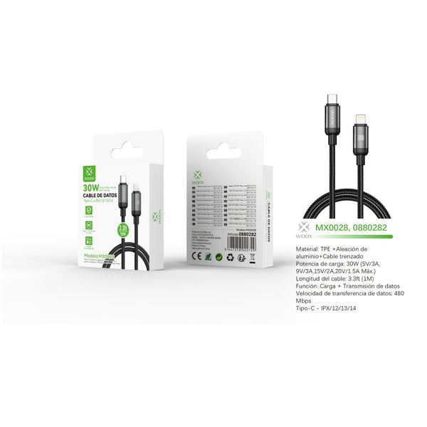 Data cable Type-C to Lightning 30W 1m - black - MX0028 NE