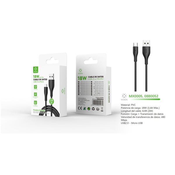 USB to Micro Data Cable 18W 2m - Black - MX0005 NE