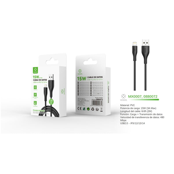 USB to Lightning Data Cable 15W 2m - Black - MX0007 NE