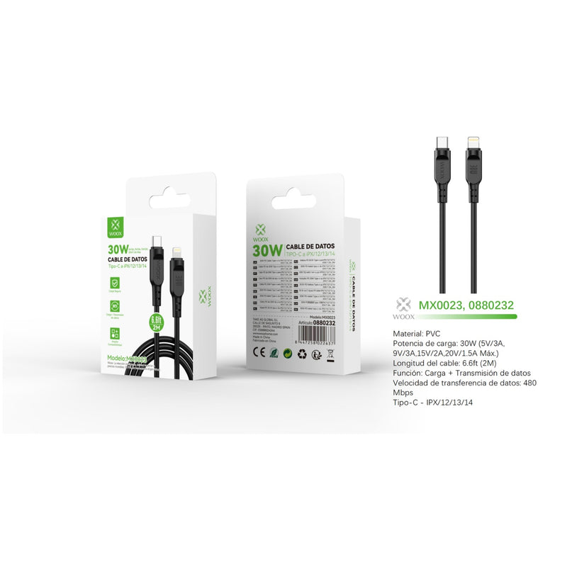 Data cable Type-C to Lightning 30W 2m - black - MX0023 NE