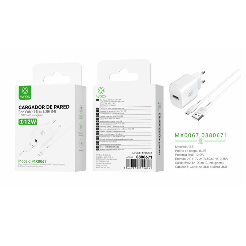 USB wall charger ¨2 single EU 5 V/2.4 A with micro USB cable (white) - MX0067 BL