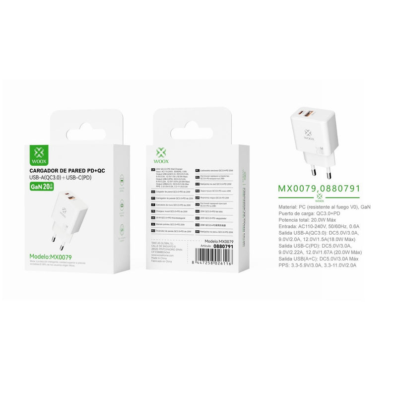 UE QC+PD GaN wall charger 20 W without cable - white - MX0079 BL