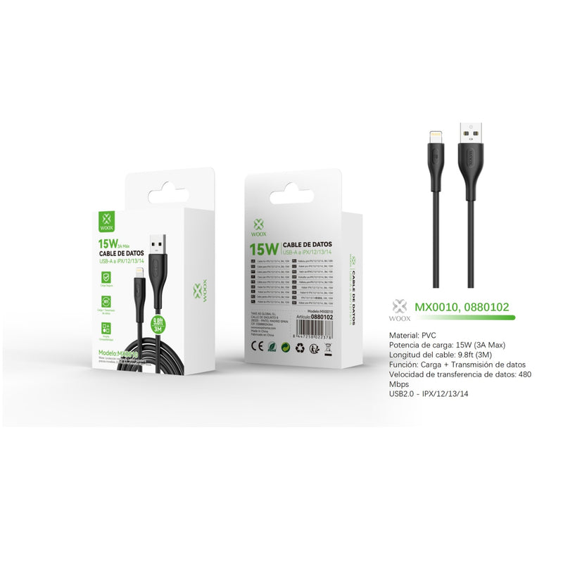 USB to Lightning data cable 15 W 3 m - black - MX0010 NE