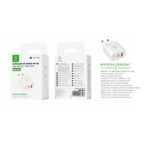 UE QC+PD GaN wall charger 65 W without white cable - MX0094 BL