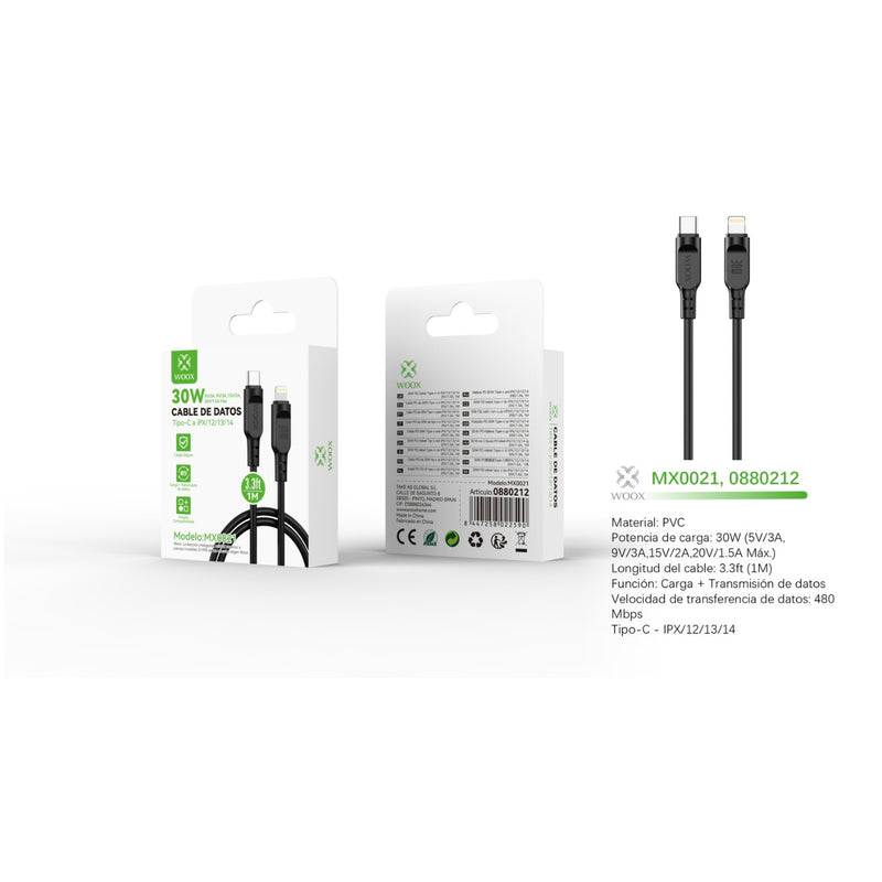 Data cable Type-C to Lightning 30W 1m - black - MX0021 NE