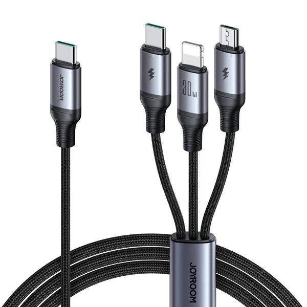 Speedy Series SA21-1T3 30W 3-in-1 Fast Charging Cable (Type-C to L+C+M) 1.2m - Black