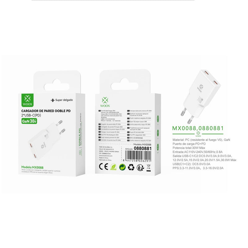 EU PD+PD GaN wall charger 30 W without white cable - MX0088 BL