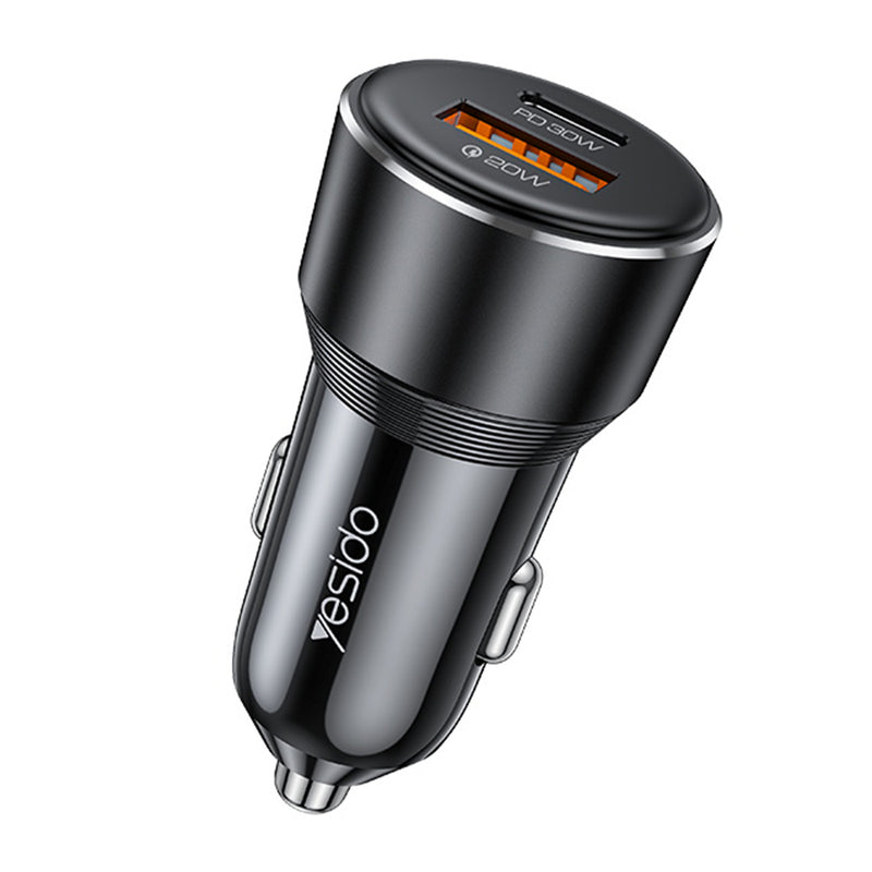 Car charger, USB-A + Type-C, Fast charging, 50W - Black