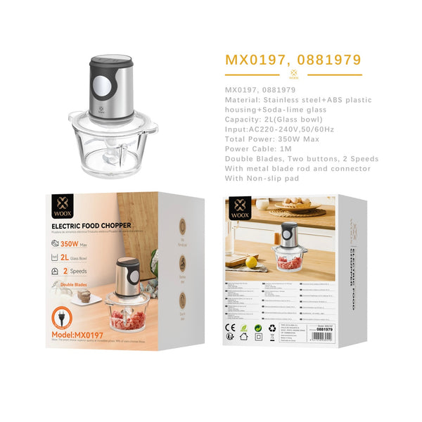 Electric food chopper 350W 2.0L glass container Speed ​​control - - MX0197