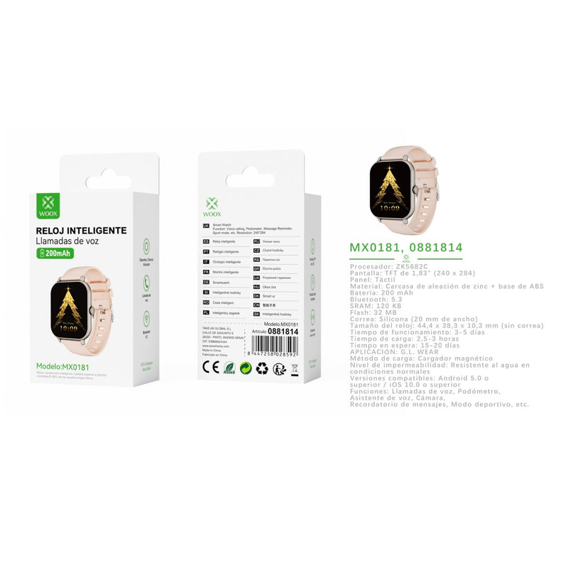 Bluetooth Smart Watch V5. 3 ZK5682C 180mAh - Pink - MX0181 RS