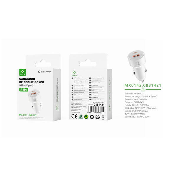 PD+QC QC18W+PD20W car charger without cable - white - MX0142 BL