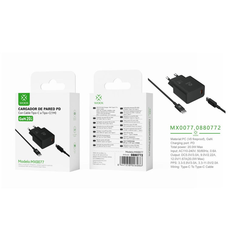 20 W GaN PD ¨2 single EU wall charger with DC cable (black) - MX0077 NE