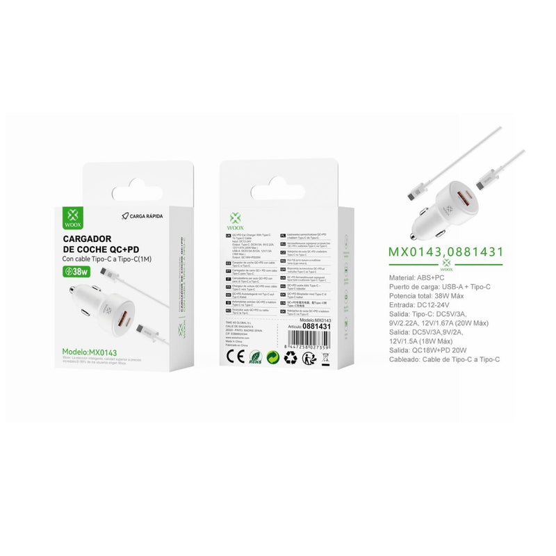 PD+QC QC18W+PD20W bus charger with DC cable (white) - MX0143 BL