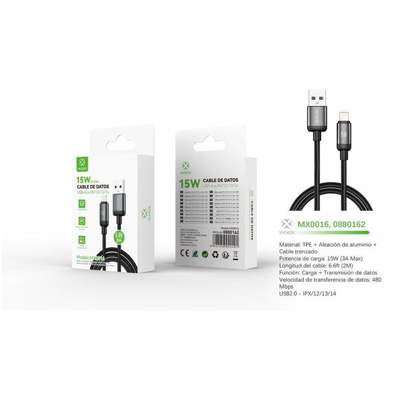 USB to Lightning data cable 15W 2m-black - MX0016 NE