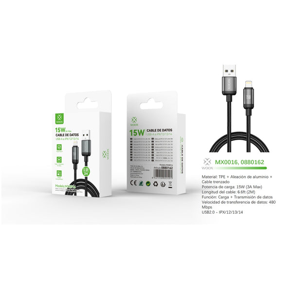 USB to Lightning data cable 15W 2m-black - MX0016 NE