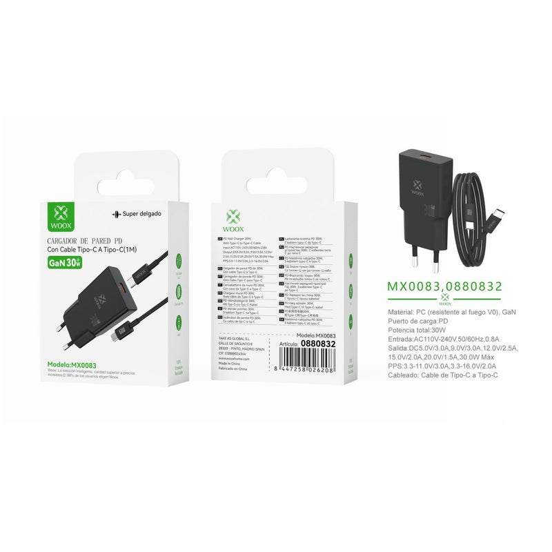 30 W GaN PD ¨2 single EU wall charger with DC cable (black) - MX0083 NE