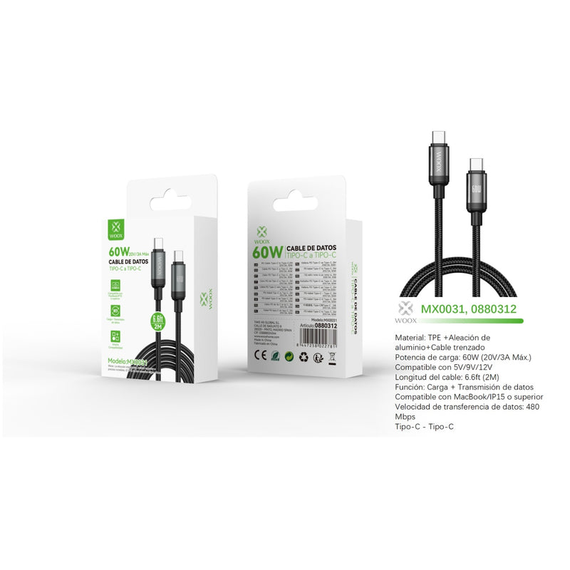 Type-C to Type-C data cable 60W 2m - Black - MX0031 NE