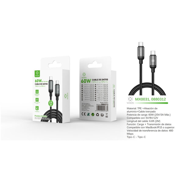 Type-C to Type-C data cable 60W 2m - Black - MX0031 NE