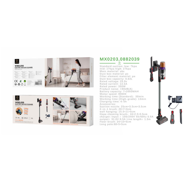 350W 7*2000mAh Cordless Electric Vacuum Cleaner with 3 Speeds - Pistol Grip - MX0203