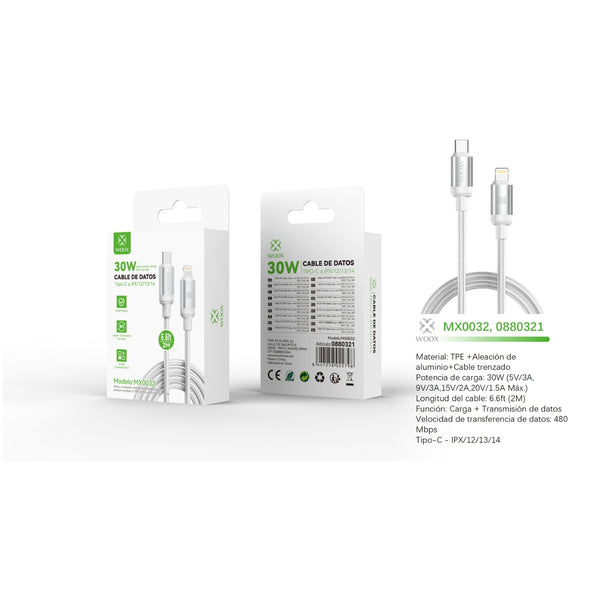 Data cable Type-C to Lightning 30W 2m - WHITE - MX0032 BL