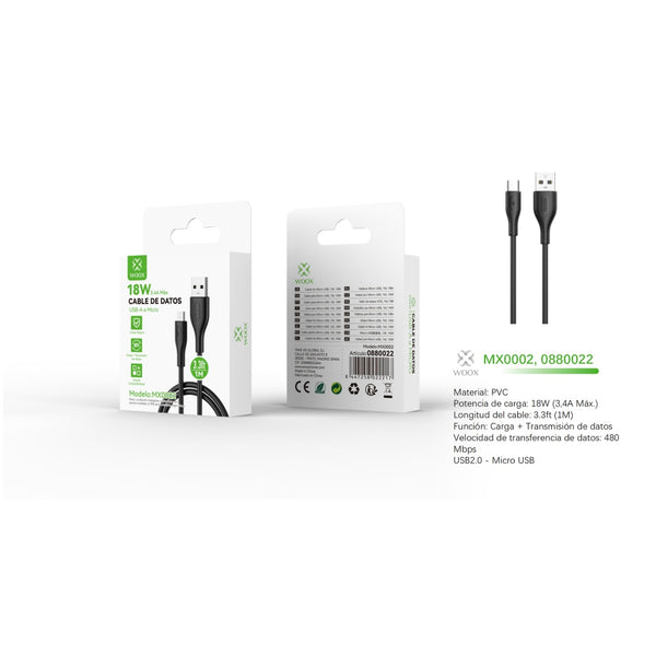 USB to Micro Data Cable 18W 1m - Black - MX0002 NE