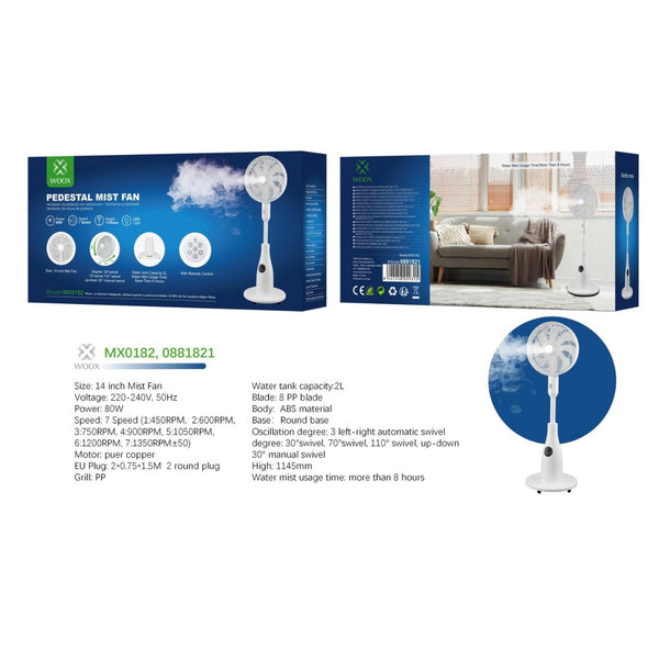 UE 80W pedestal fan 7 air speeds with 2L water tank - White - MX0182