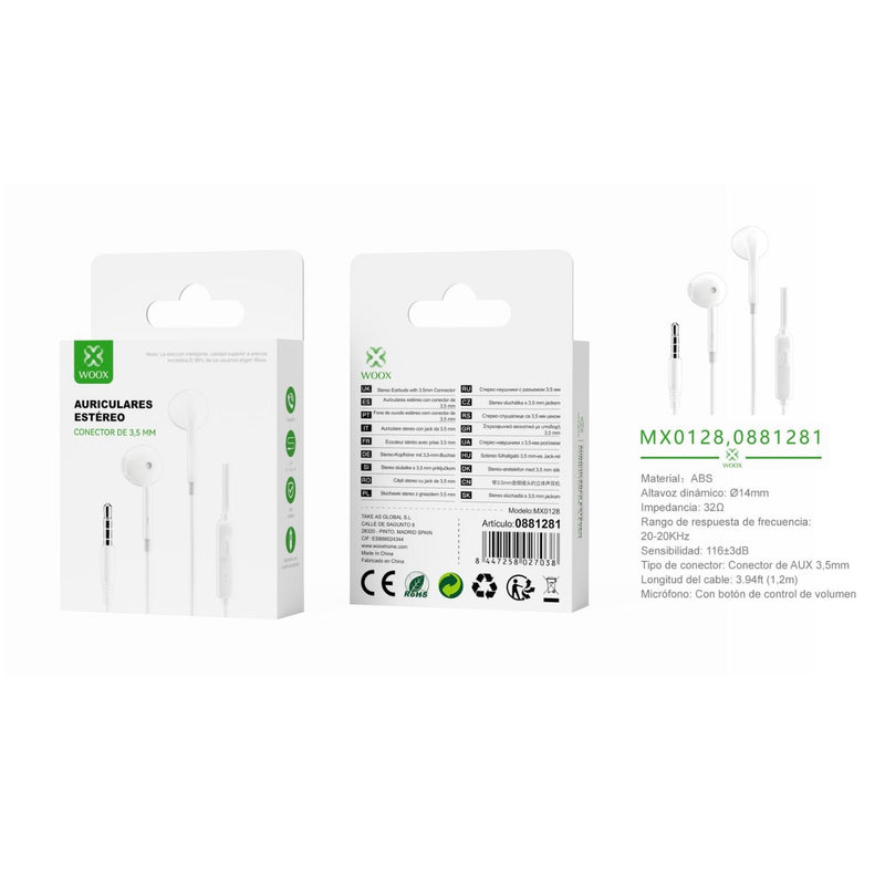 Headphones with 3.5 mm cable with 1.2 m microphone (white) - MX0128 BL