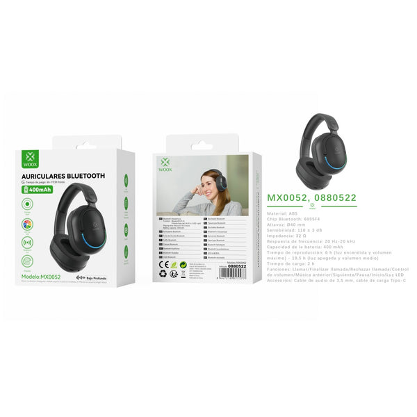 Inal ¨¢mbricos V5. 3 JL6955 400 mAh FM/Bluetooth/AUX Headphones - Black - MX0052 NE