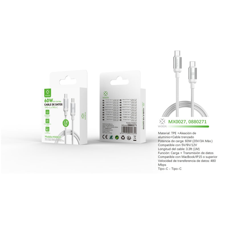 Type-C to Type-C data cable 60W 1m - white - MX0027 BL