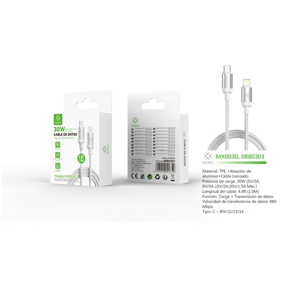 Data cable Type-C to Lightning 30W 1.5 m - white - MX0030 BL