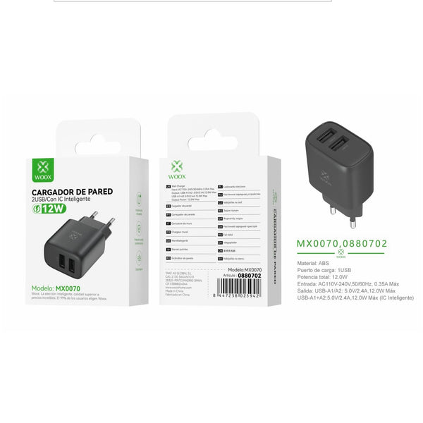 Dual USB EU charger 5V/2.4A cable - black - MX0070 NE
