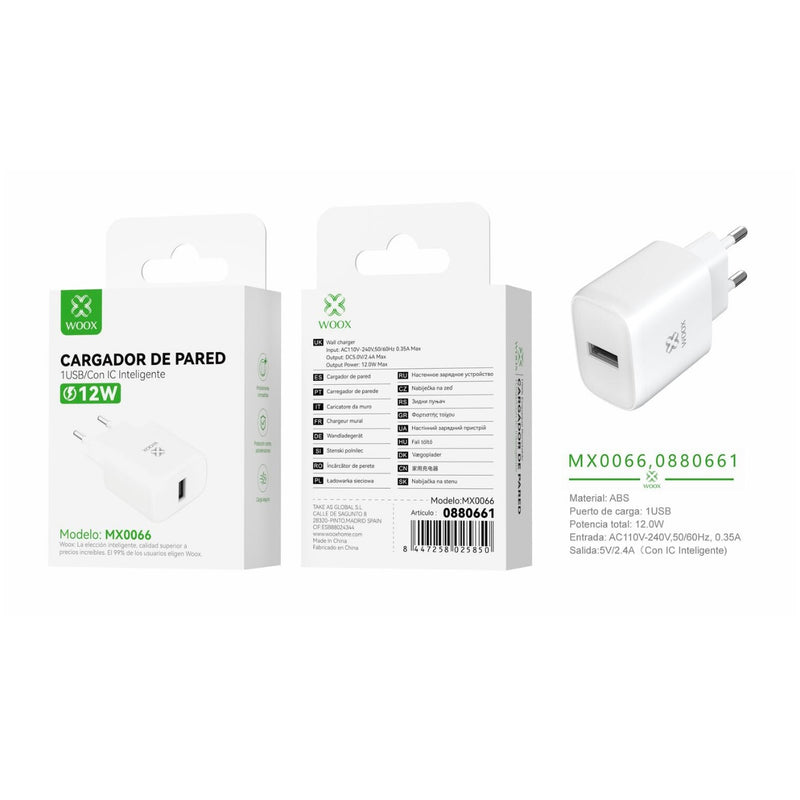 USB wall charger ¨2 single EU 5 V/2.4 A without cable - white - MX0066 BL