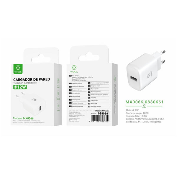 USB wall charger ¨2 single EU 5 V/2.4 A without cable - white - MX0066 BL