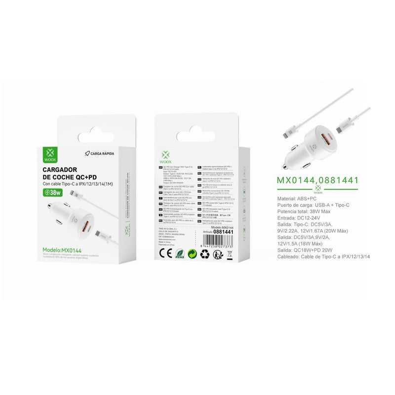 PD+QC QC18W+PD20W bus charger with C-Lightning cable (white) - MX0144 BL