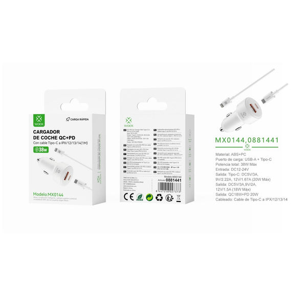 PD+QC QC18W+PD20W bus charger with C-Lightning cable (white) - MX0144 BL