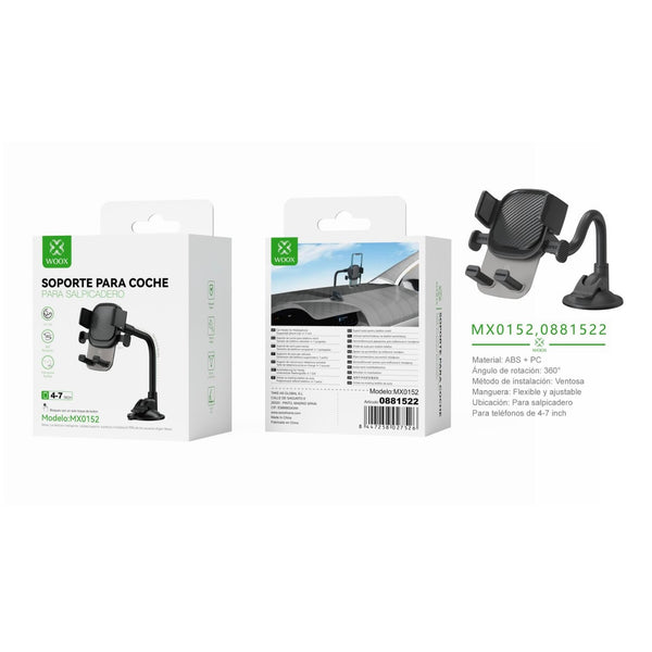 Car phone holder for dashboard and windshield (4-7" ABS), black - MX0152