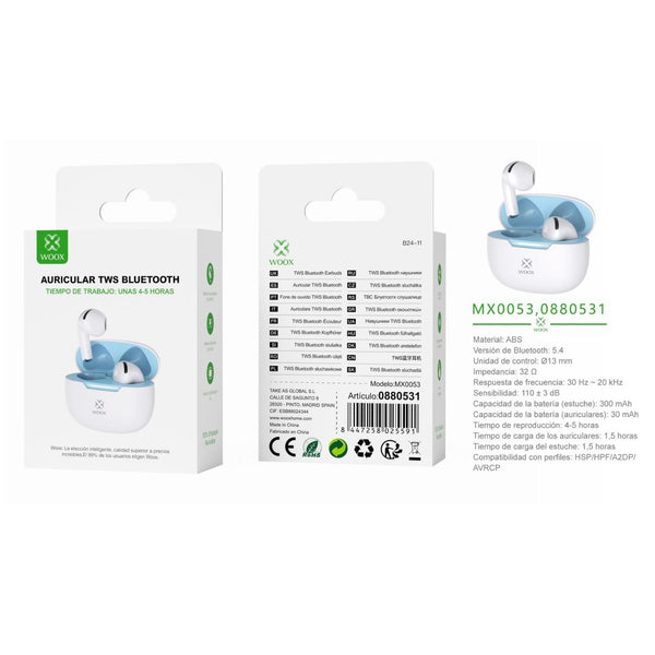 TWS V5.3 JL6983D2 Earphones 300 mAh/30mAh - White - MX0053 BL