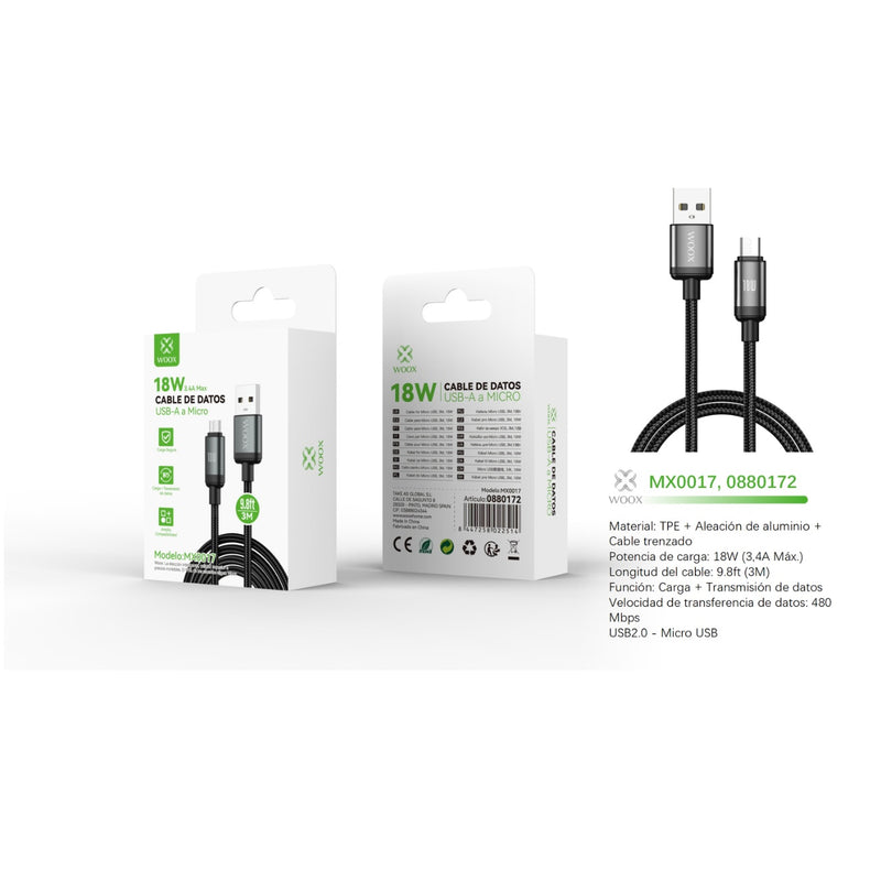 USB to Micro data cable 18W 3m-black - MX0017 NE