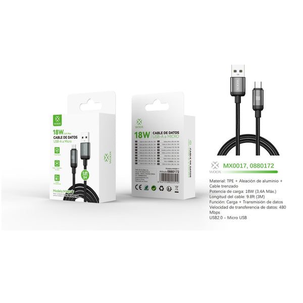 USB to Micro data cable 18W 3m-black - MX0017 NE