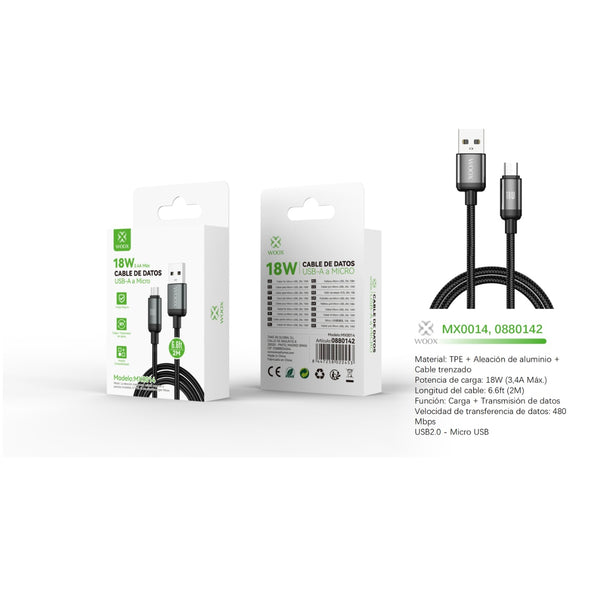 USB to Micro 18W 2m data cable - black - MX0014 NE