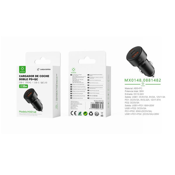 PD*2+QC 38W coach charger without cable -black - MX0148 NE