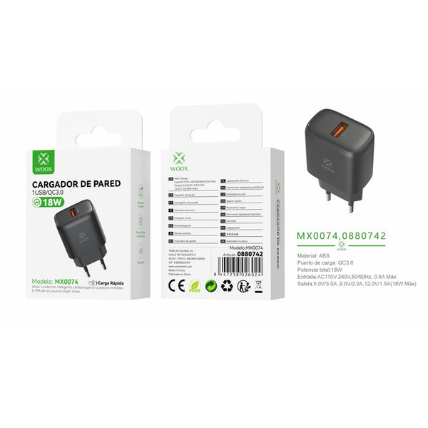 USB wall charger ¨2 single UE QC18W without cable - black - MX0074 NE