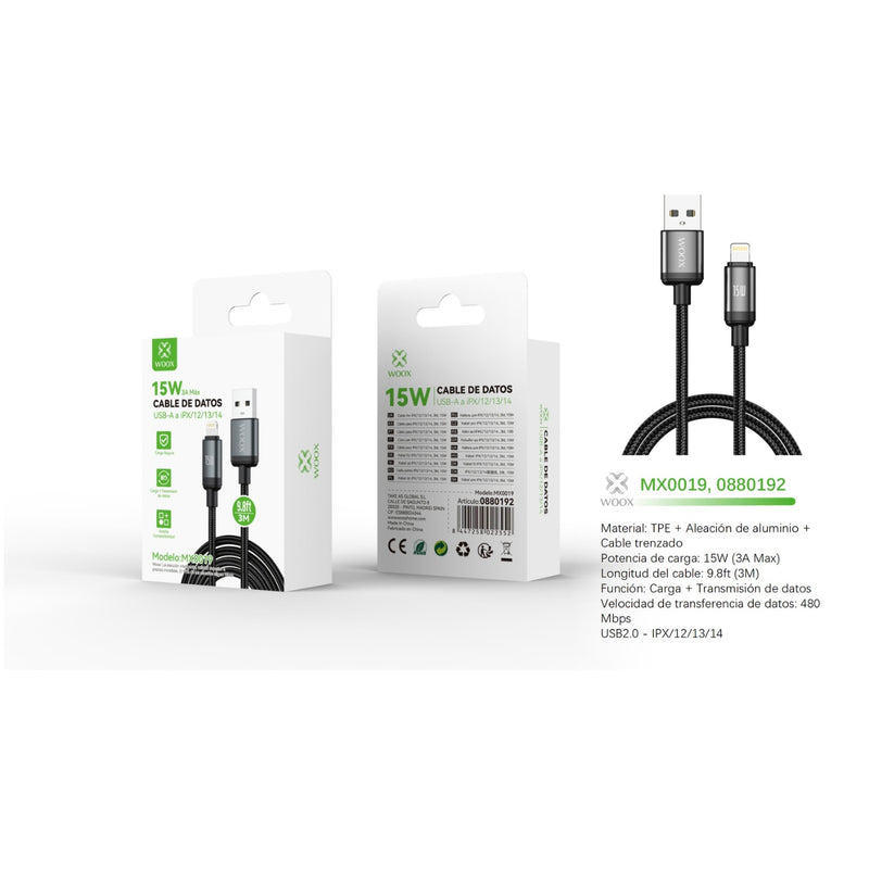 USB to Lightning data cable 15 W 3 m - black - MX0019 NE