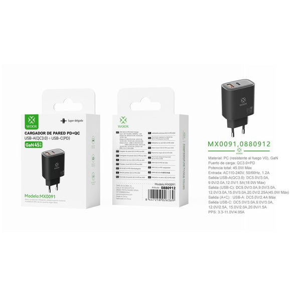 UE QC+PD GaN wall charger 45 W without black cable - MX0091 NE