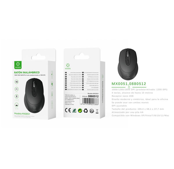 Wireless mouse 2.4G 1000/1200/1600DPI 1 AA battery (not included) - Black (TG7319-MX) - MX0051