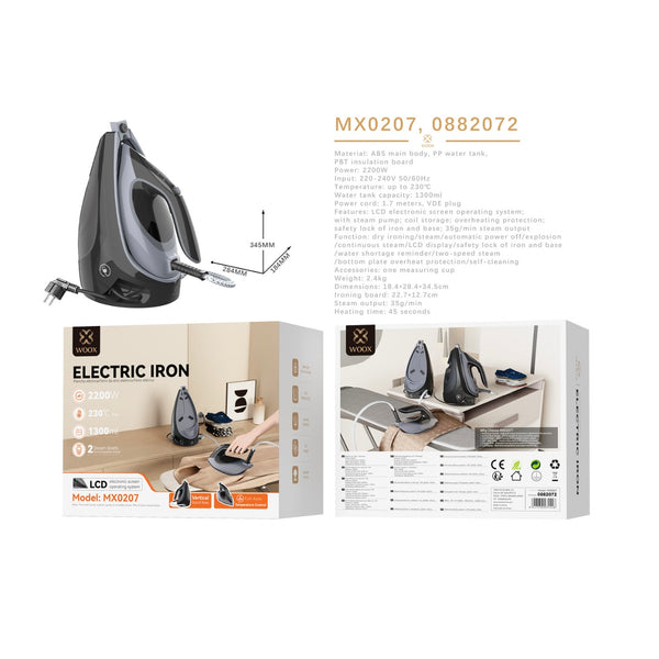 Electric Iron 2200W 1300ml with Liquid Crystal Display - Black - MX0207