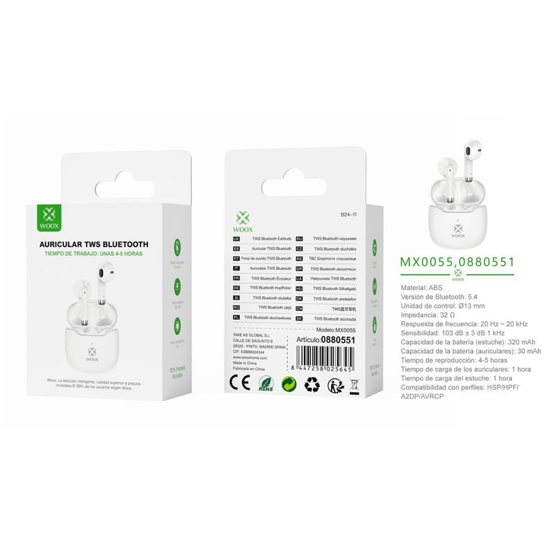 TWS V5.4 JL6983D2 Earphones 320 mAh/30mAh - White - MX0055 BL